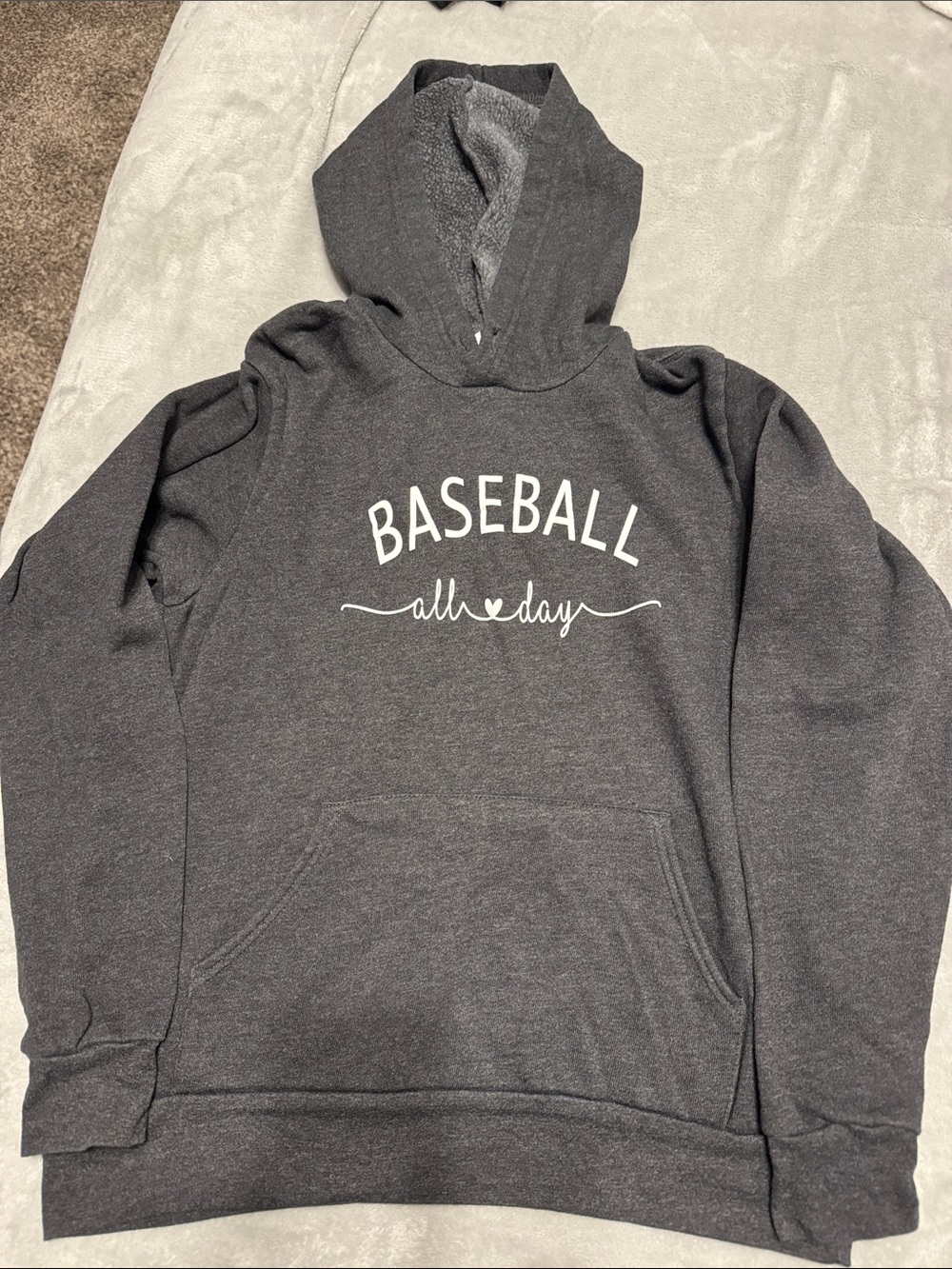 Baseball All Day Women’s Bella and canvas hooded Sweatshirt - Charcoal medium